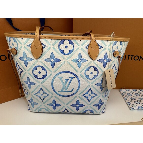 NIB Louis Vuitton Neverfull MM By The Pool Blue M11263 With Pouch 💯% Authentic - Picture 6 of 16